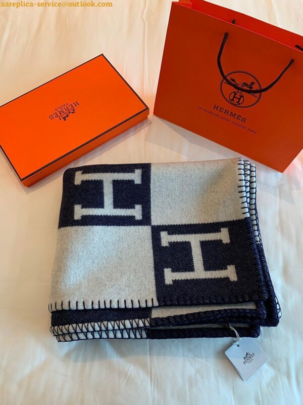 Replica Hermes Avalon Throw Blanket in Blue Wool and Cashmere 4