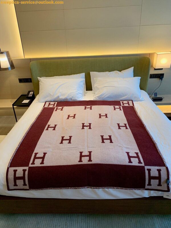 Replica Hermes Avalon Throw Blanket in Fuchsia Wool and Cashmere 7