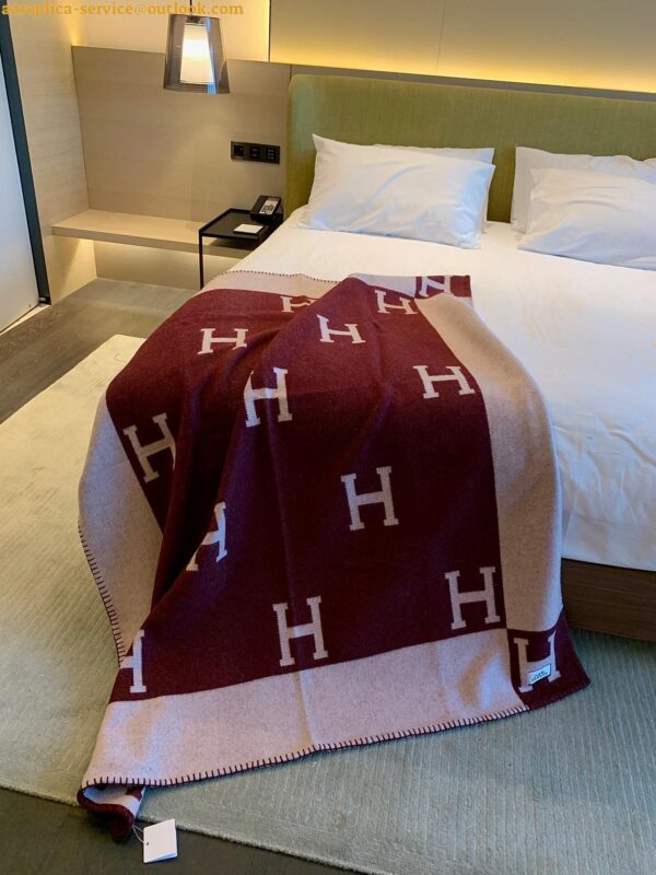 Replica Hermes Avalon Throw Blanket in Fuchsia Wool and Cashmere 10