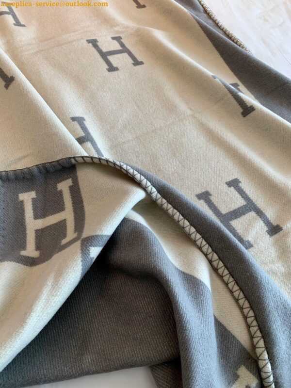 Replica Hermes Avalon Throw Blanket in Grey Wool and Cashmere 7