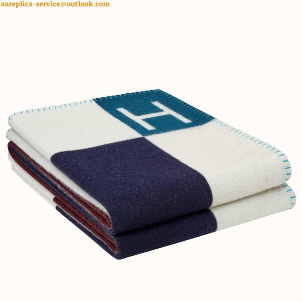 Replica Hermes Avalon Vibration Throw Blanket in Indigo Wool and Cashmere 9