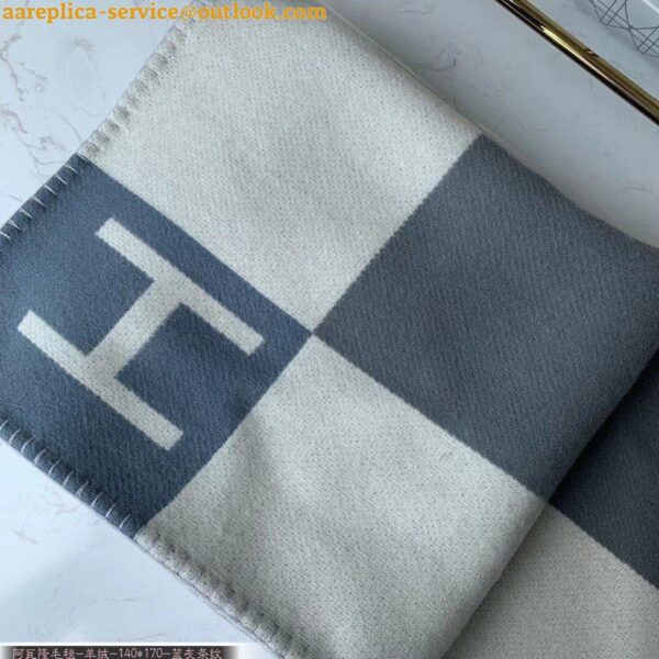 Replica Hermes Avalon Vibration Throw Blanket in Grey Wool and Cashmere 16