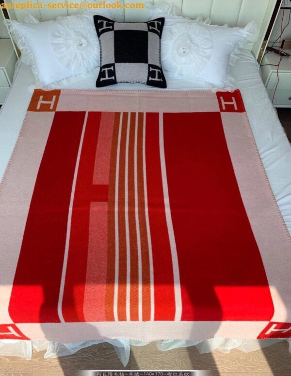 Replica Hermes Avalon Vibration Throw Blanket in Red Wool and Cashmere 3