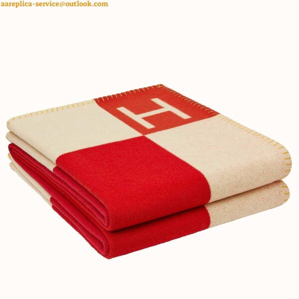 Replica Hermes Avalon Vibration Throw Blanket in Red Wool and Cashmere 6