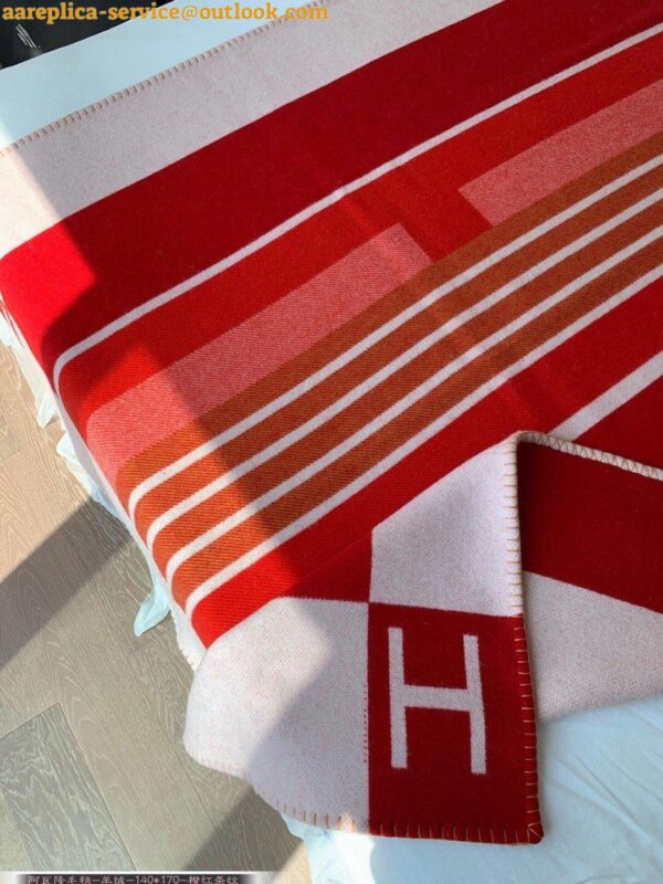 Replica Hermes Avalon Vibration Throw Blanket in Red Wool and Cashmere 8