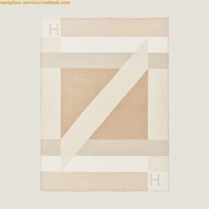 Replica Hermes H Drapeau Blanket in Naturel and Grege Cashmere