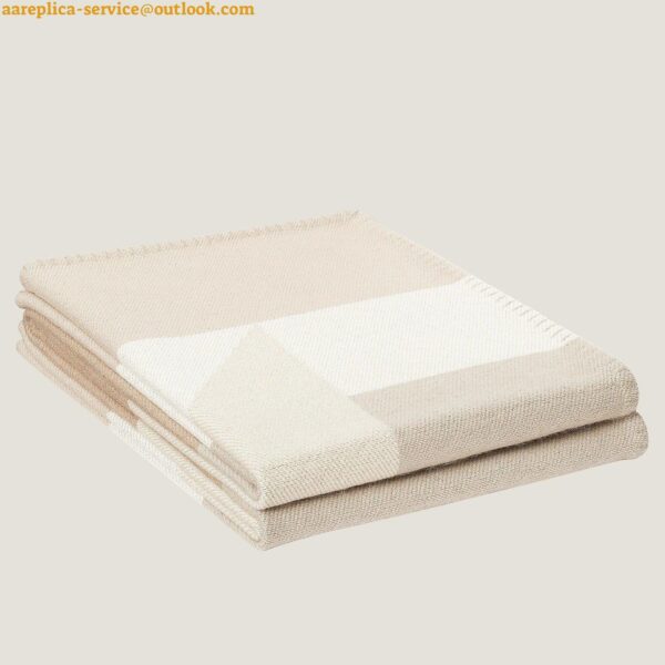 Replica Hermes H Drapeau Blanket in Naturel and Grege Cashmere 5