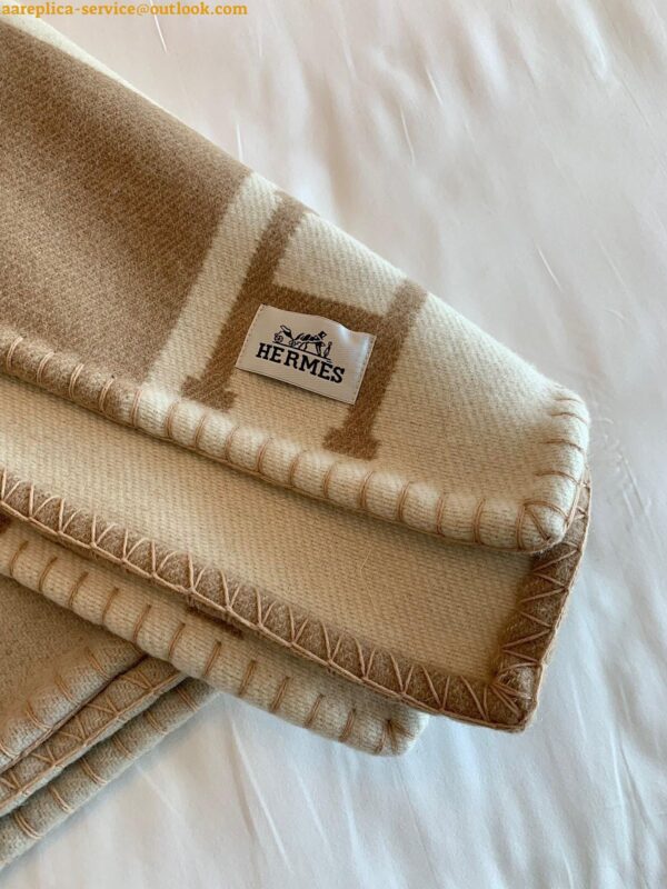 Replica Hermes H Drapeau Blanket in Naturel and Grege Cashmere 11