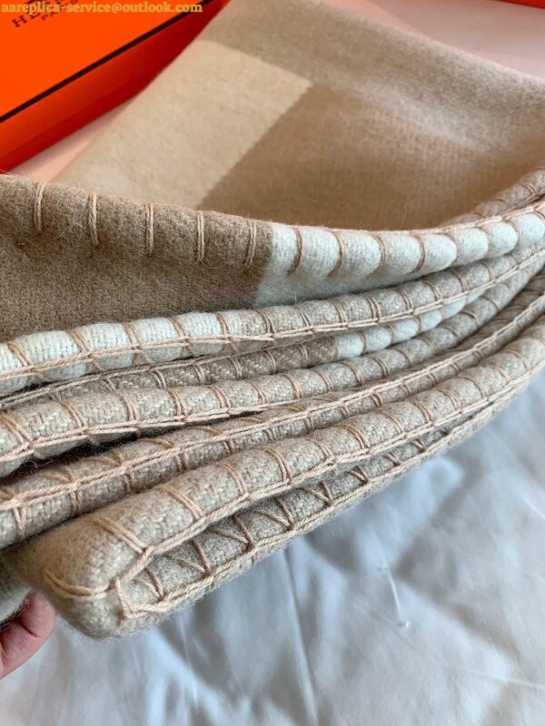 Replica Hermes H Drapeau Blanket in Naturel and Grege Cashmere 12