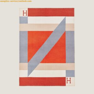 Replica Hermes H Drapeau Blanket in Terracotta and Grey Cashmere