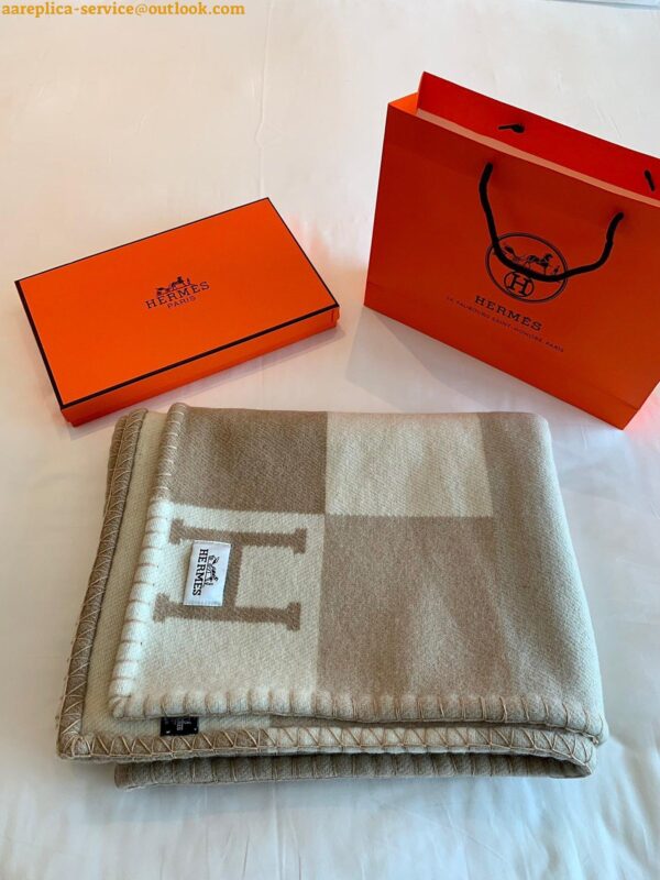 Replica Hermes H Drapeau Blanket in Naturel and Grege Cashmere 13