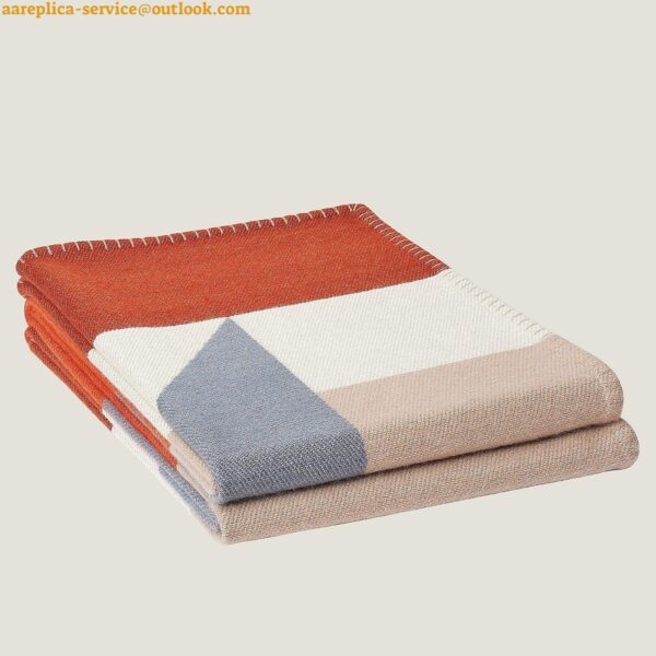 Replica Hermes H Drapeau Blanket in Terracotta and Grey Cashmere 5