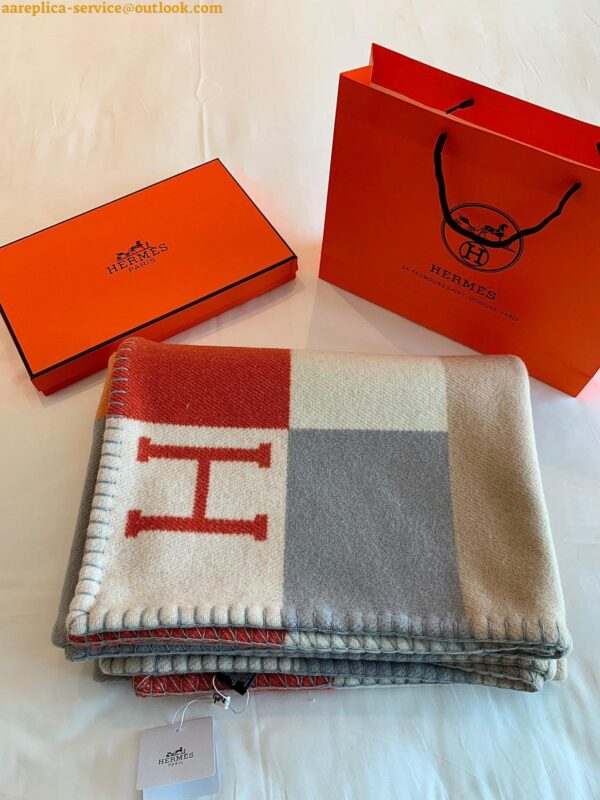 Replica Hermes H Drapeau Blanket in Terracotta and Grey Cashmere 6