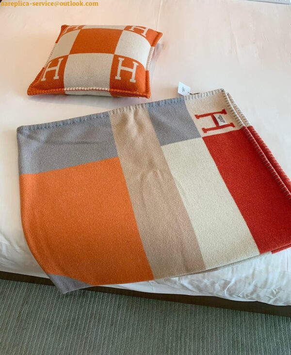 Replica Hermes H Drapeau Blanket in Terracotta and Grey Cashmere 8