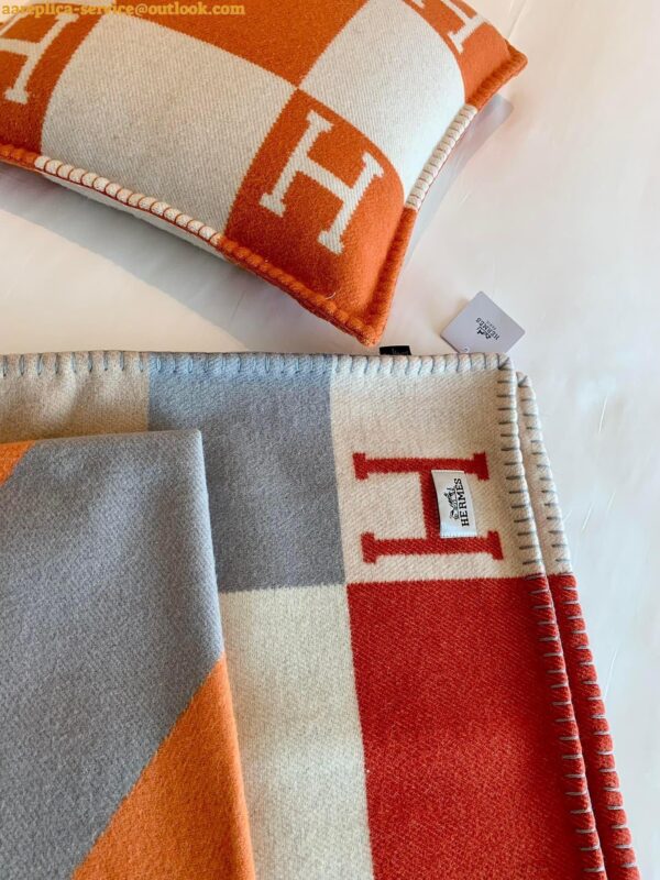 Replica Hermes H Drapeau Blanket in Terracotta and Grey Cashmere 10