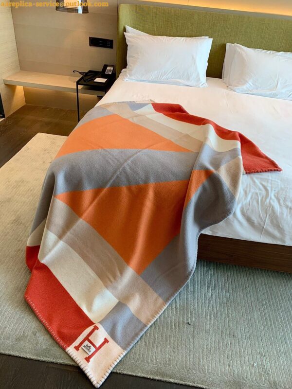 Replica Hermes H Drapeau Blanket in Terracotta and Grey Cashmere 11