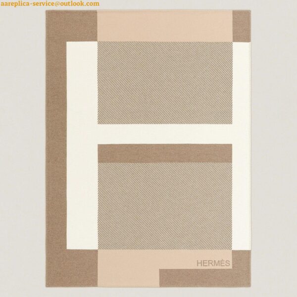 Replica Hermes H Riviera Blanket in Beige Wool and Cashmere 4