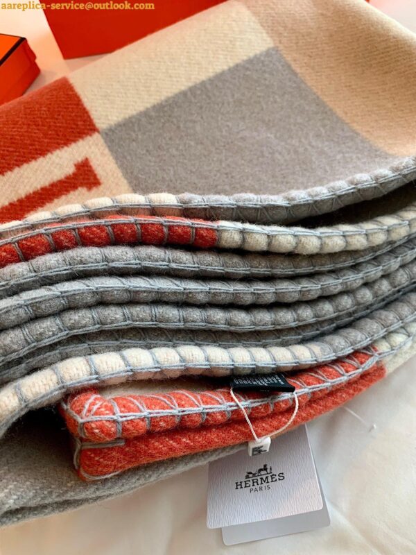 Replica Hermes H Drapeau Blanket in Terracotta and Grey Cashmere 12