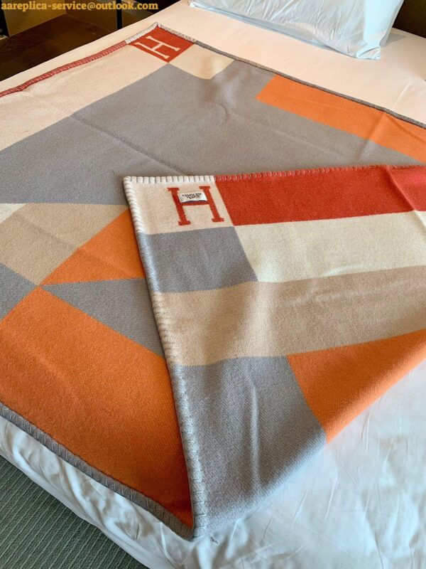 Replica Hermes H Drapeau Blanket in Terracotta and Grey Cashmere 13