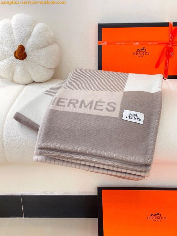 Replica Hermes H Riviera Blanket in Beige Wool and Cashmere 8