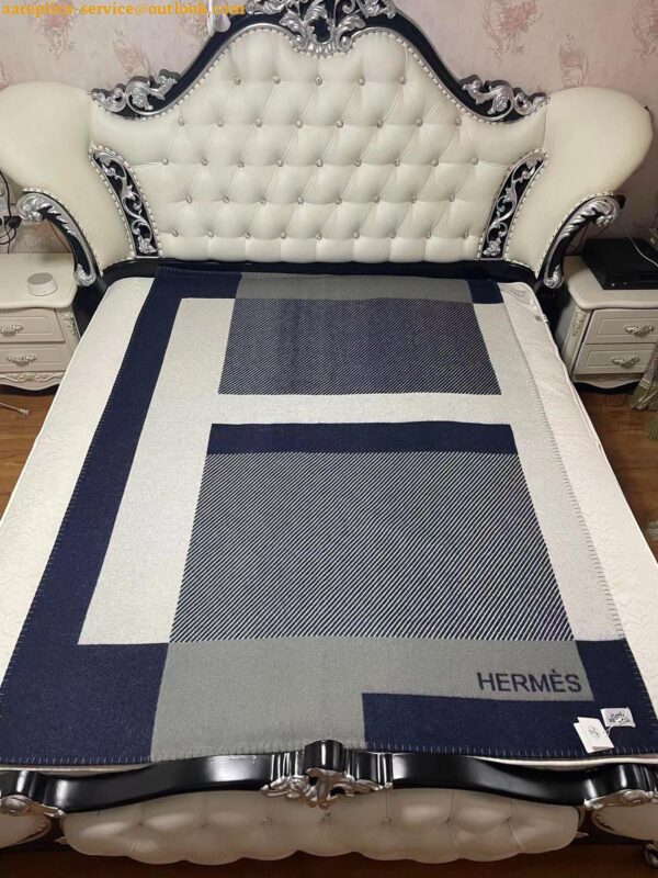 Replica Hermes H Riviera Blanket in Marine Wool and Cashmere 5