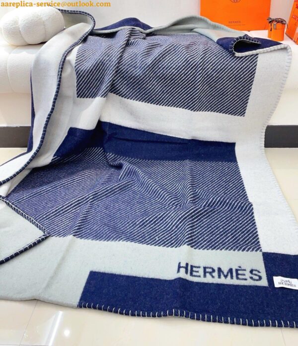 Replica Hermes H Riviera Blanket in Marine Wool and Cashmere 10