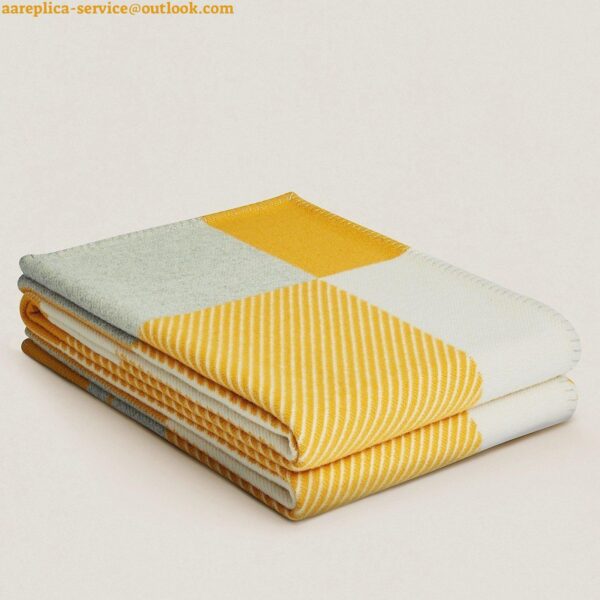 Replica Hermes H Riviera Blanket in Yellow Wool and Cashmere 3