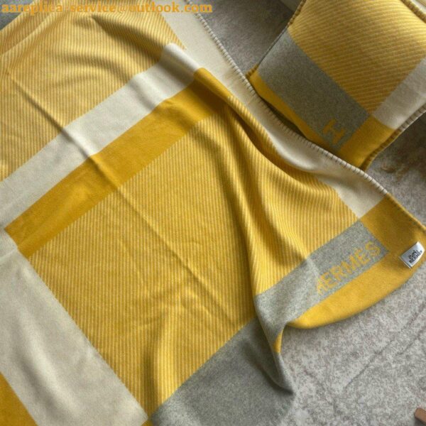 Replica Hermes H Riviera Blanket in Yellow Wool and Cashmere 4