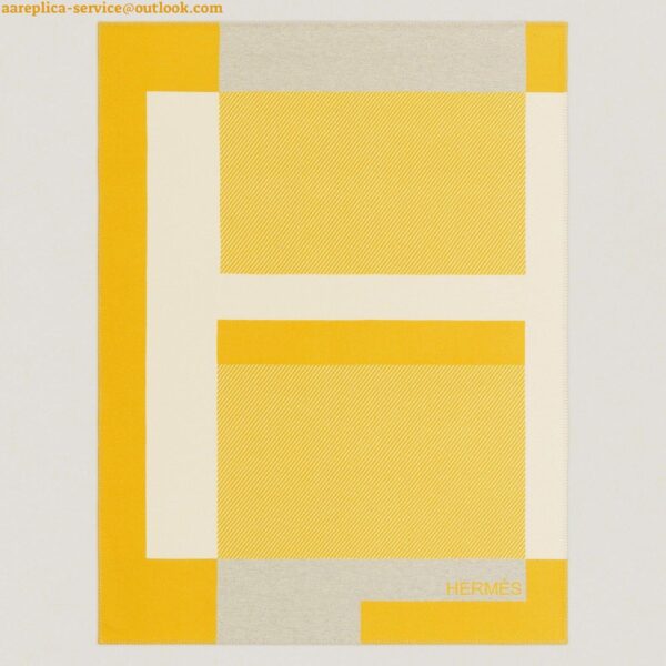 Replica Hermes H Riviera Blanket in Yellow Wool and Cashmere 5