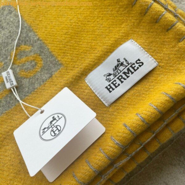 Replica Hermes H Riviera Blanket in Yellow Wool and Cashmere 6