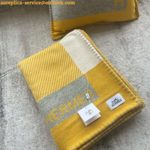 Replica Hermes H Riviera Blanket in Yellow Wool and Cashmere 8