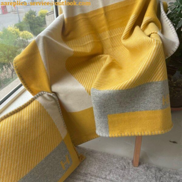 Replica Hermes H Riviera Blanket in Yellow Wool and Cashmere 9