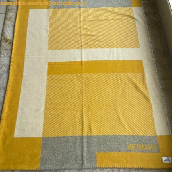 Replica Hermes H Riviera Blanket in Yellow Wool and Cashmere 12