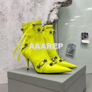 Replica Balenciaga Cagole 90mm Bootie Arena Lambskin 694379 Neon Yello