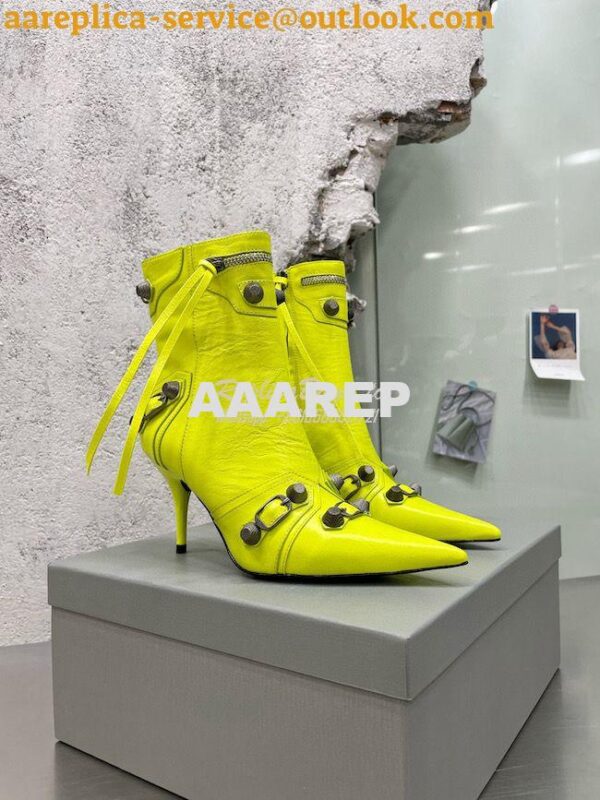 Replica Balenciaga Cagole 90mm Bootie Arena Lambskin 694379 Neon Yello 3