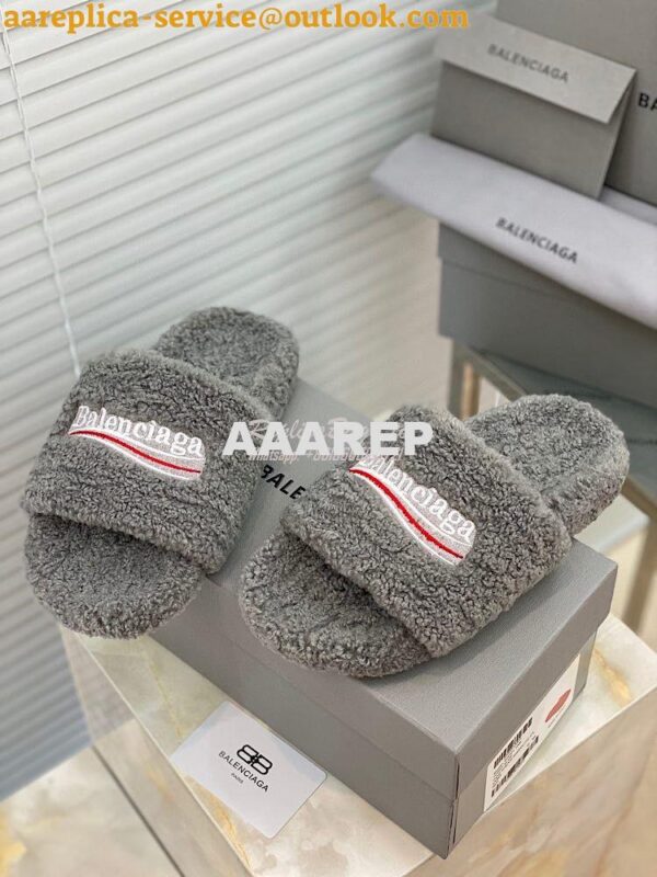 Replica Balenciaga Men Female Furry Shearling Slide Sandal 654747 14