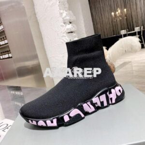 Replica Balenciaga Men Female Speed Graffiti Sneaker 645334 Black Pink 2