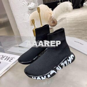 Replica Balenciaga Men Female Speed Graffiti Sneaker 645334 Black Whit