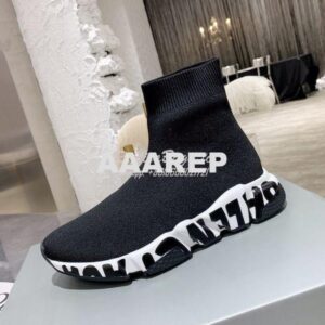 Replica Balenciaga Men Female Speed Graffiti Sneaker 645334 White Blac