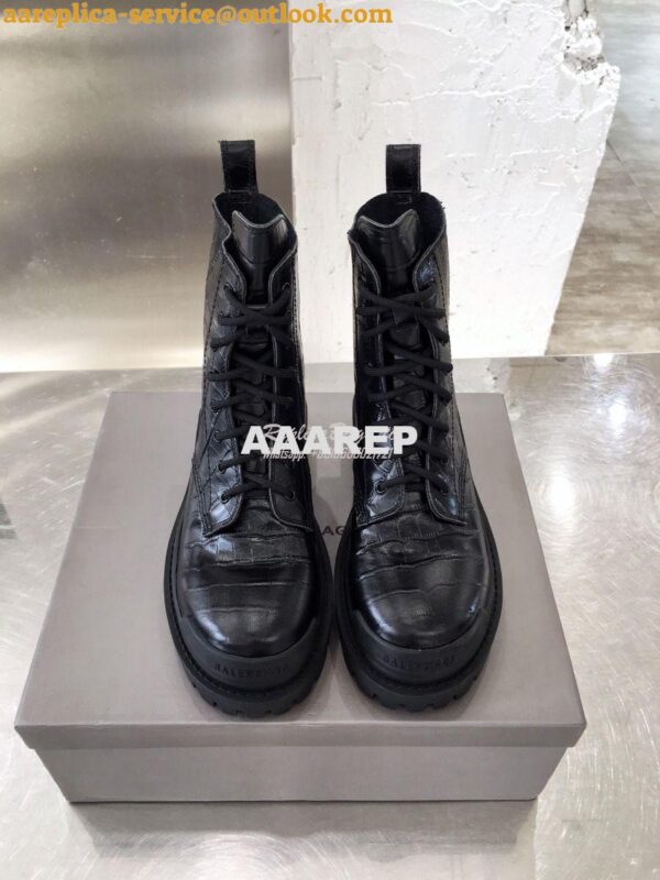 Replica Balenciaga Strike 20mm Lace-Up Boot 600970 Black Crocodile Emb 3