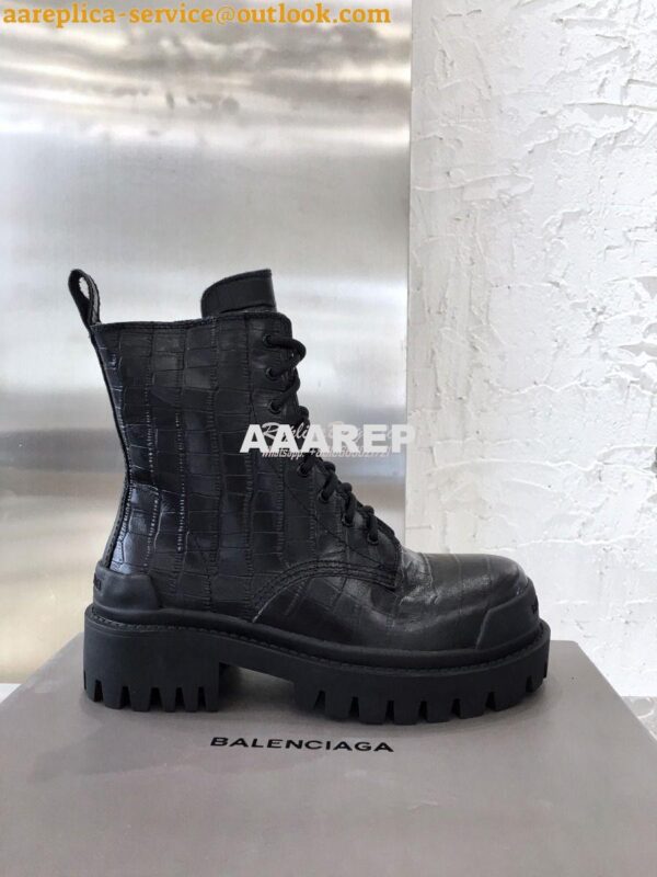 Replica Balenciaga Strike 20mm Lace-Up Boot 600970 Black Crocodile Emb 6