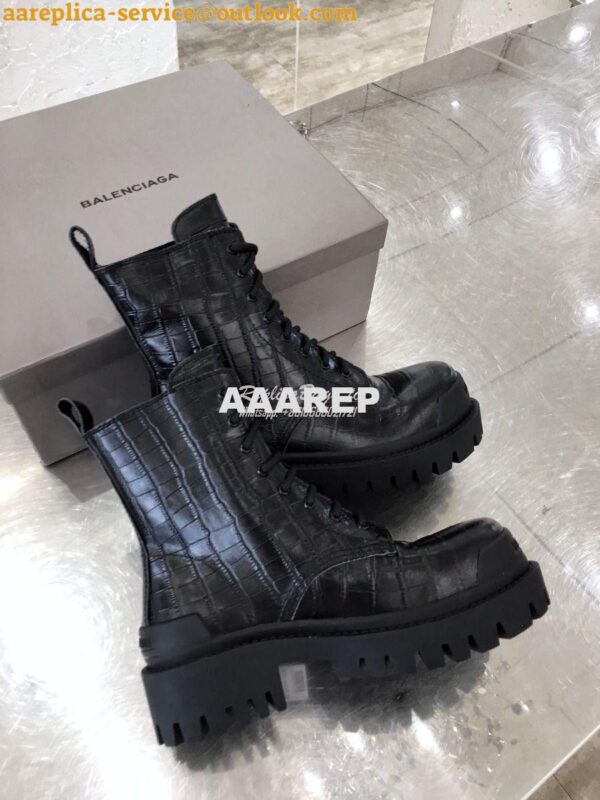 Replica Balenciaga Strike 20mm Lace-Up Boot 600970 Black Crocodile Emb 7