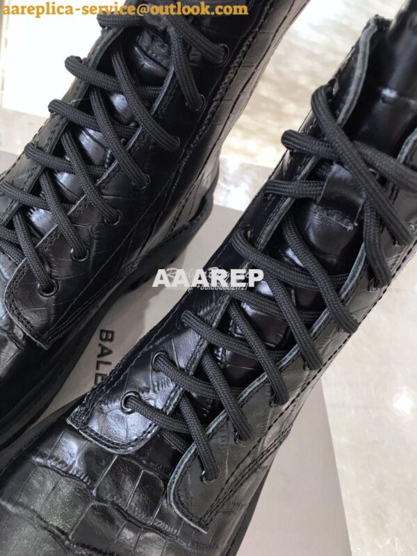 Replica Balenciaga Strike 20mm Lace-Up Boot 600970 Black Crocodile Emb 9