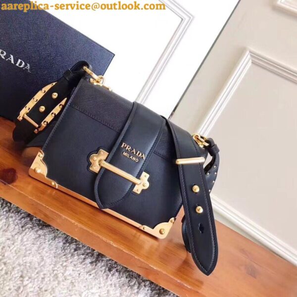 Replica Prada Cahier Black Leather Shoulder Bag with Studded 7