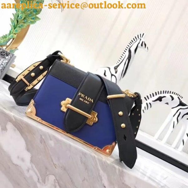 Replica Prada Cahier Shoulder Bag In Blue/Black Leather 8