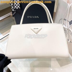 Replica Prada Brushed Leather Handbag 1BA327 White 2