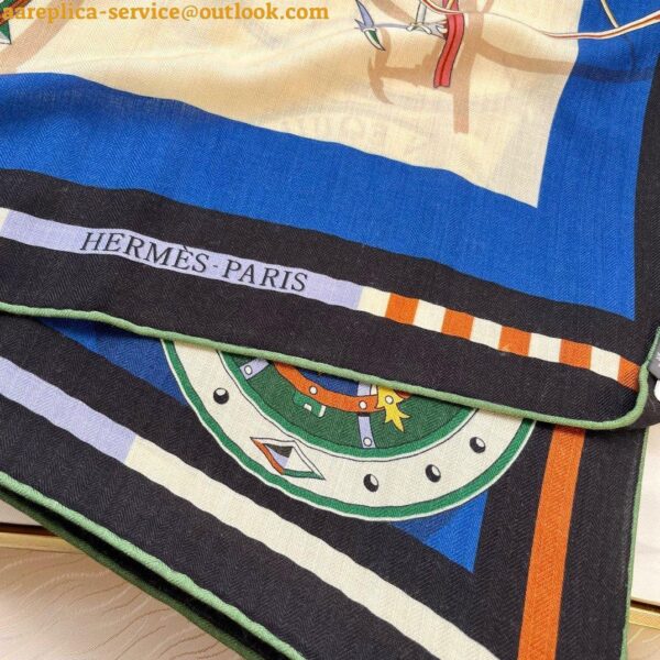 Replica Hermes Beige/Blue Voitures en Equilibre Shawl 140 5