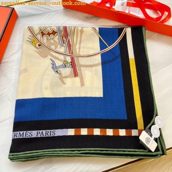 Replica Hermes Beige/Blue Voitures en Equilibre Shawl 140 6