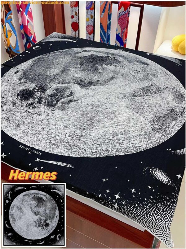 Replica Hermes Black Clair de Lune Shawl 140 7