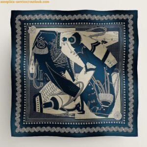 Replica Hermes Blue Zouaves et Dragons Bandana Shawl 140